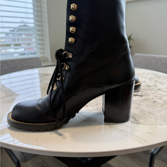 Stuart Weitzman Black Lace-Up Boots with Gold Accents - Picture 3 of 11